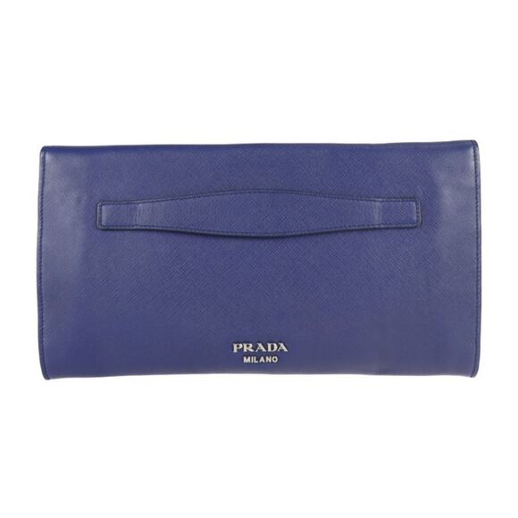 Prada Saffiano Blue Leather Clutch Bag (Pre-Owned) - Picture 2 of 9